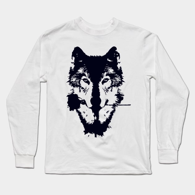 Wolf Face Long Sleeve T-Shirt by kamalivan